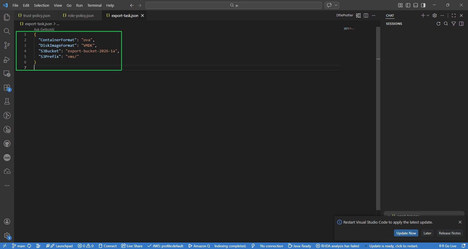 AWS CLI Export Task