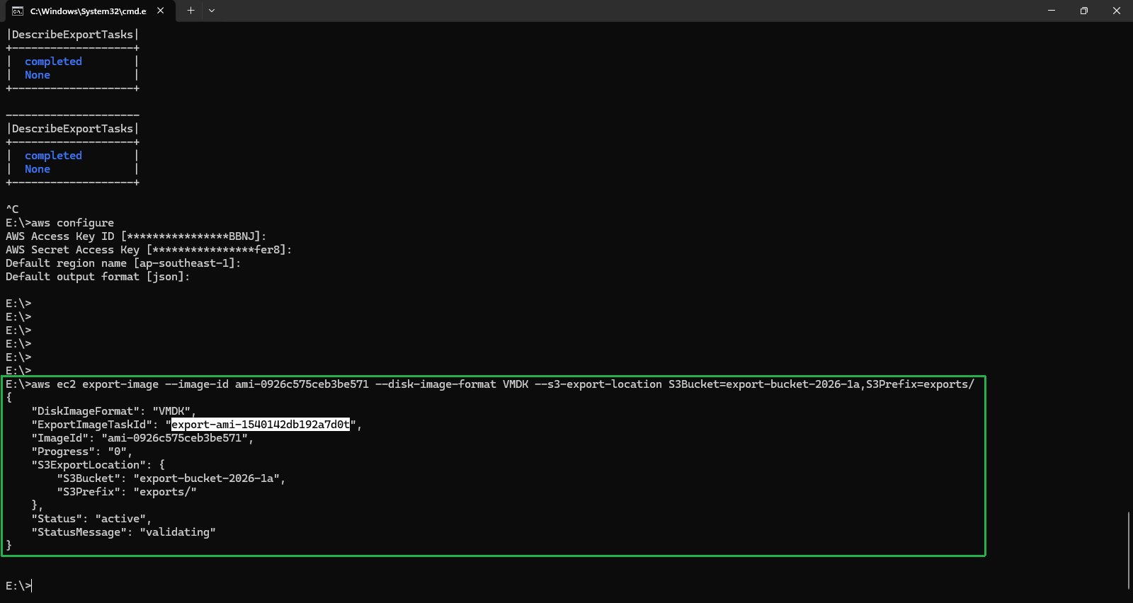 AWS CLI Export Image